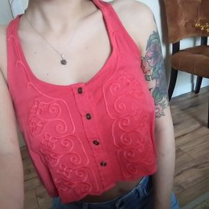 Hot pink embroidered crop top